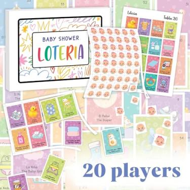 Imagem de WOODAMORE Baby Shower Loteria bilíngue - Loteria de bebê para jogos de chá de bebê, espanhol e inglês, jogo de bingo de festa engraçado para 20 jogadores