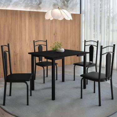 Imagem de Mesa Compact 109x77cm Tampo em Mdf com 4 Cadeiras Estofadas Madri Preto
