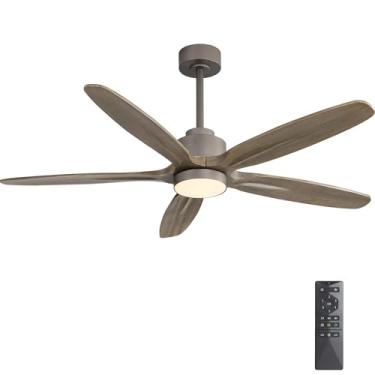 Imagem de WINGBO Ventilador de teto de 137 cm com luz - 5 lâminas de madeira maciça esculpida, motor CC reversível de 6 velocidades, regulável, 3 CCT, ventiladores de teto de controle remoto sem ruído com luzes