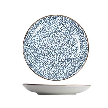 Imagem de Prato de serviço pratos de jantar de cerâmica grandes pratos de sobremesa redondos listrados para bife, salada, macarrão, forno de microondas e pratos seguros para lava-louças (cor: 1, tamanho: 25 cm)