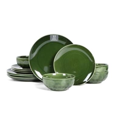 Imagem de Vicrays Conjunto de louça de cerâmica com 12 peças - Pratos de jantar, tigelas de cereal, conjunto de pratos de salada, serviço para 4 - resistente a arranhões, lavável na lava-louças, forno de