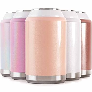 Imagem de Maars Cooler de lata padrão para cerveja e refrigerante | Manga de bebida de aço inoxidável de 355 ml, suporte de bebida isolado a vácuo de parede dupla - Glitter blush