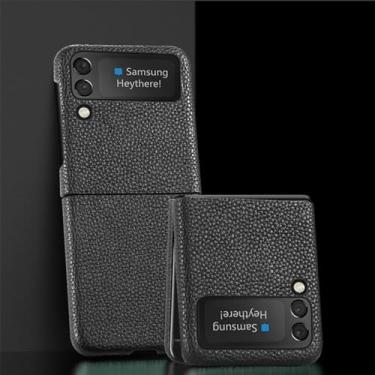 Imagem de Capa de telefone de couro de vaca para Samsung Galaxy Z Flip 5 4 3 Flip5 Flip4 ZFlip5 Capa traseira, preta, para Galaxy Z Flip 4