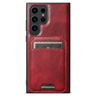 Imagem de Capa de couro com compartimentos para cartão destacáveis 2 em 1 para Samsung Galaxy S23 Ultra S22 Plus Note 20 Ultra S23 S22 Flip capa carteira magnética, vermelha, para Samsung S23Plus