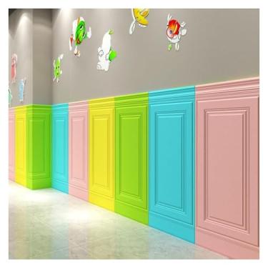 Imagem de ZDJZMGZ Painéis de parede 3D, papel de parede autoadesivo de espuma XPE, adesivo de tijolo sintético, azulejos de parede à prova d'água, almofada de parede anticolisão para quarto (amarelo + rosa +