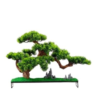 Imagem de KUYBTU Árvores artificiais plantas em vaso bonsai artificial verde com vasos de cerâmica para casa, estante de livros, decoração de mesa de escritório plantas artificiais bonsai