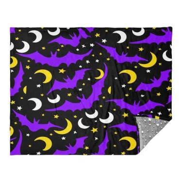 Imagem de CEBUGI Manta de flanela macia e quente 127 cm x 178 cm para sofá-cama, escritório, acampamento, viagem, morcegos roxos, uso em todas as estações