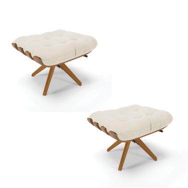 Imagem de Kit 02 Puffs Giratório Costela Veludo Bege Base Madeira