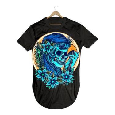 Imagem de Camiseta Longline Caveira Flores Skull Long Line Premium - Smoke