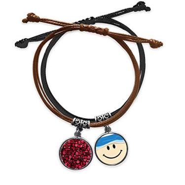 Imagem de DIYthinker Pulseira de couro rosa preto com corações lábios Dia dos Namorados com corrente de mão e rosto sorridente