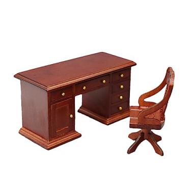 Imagem de Veemoon 1 Conjunto Escrivaninha Vintage Mesa De Madeira Cadeira De Escritório Mobiliário Mini Bambu
