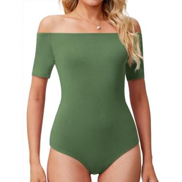 Imagem de LAOALSI Body feminino tomara que caia manga curta slim fit casual básico body tops camisetas, Verde militar, 3G