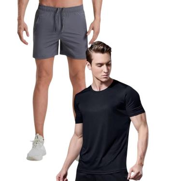 Imagem de Kit Camiseta Academia Fitness Corrida PROTEÇÃO SOLAR UV SOLAR MC + Shorts Tactel ELASTANO 711-Masculino