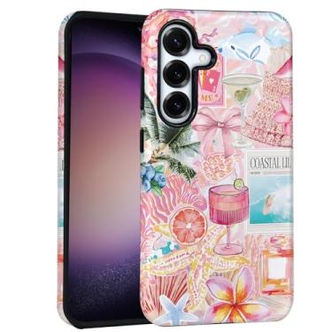 Imagem de Mainrenka Capa de praia de verão para Samsung Galaxy S24+ Plus, capa protetora estética fofa flor fruta oceano colagem híbrida 2 camadas capa protetora à prova de choque mulheres meninas homens
