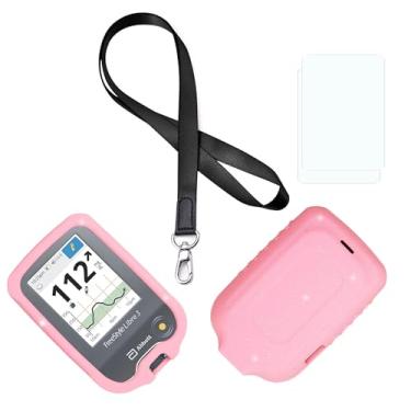 Imagem de Capa de silicone de cor mista premium (cordão + protetor de tela TPU) para Freestyle Libre 3 e Freestyle Libre 2 (Glitter/rosa)