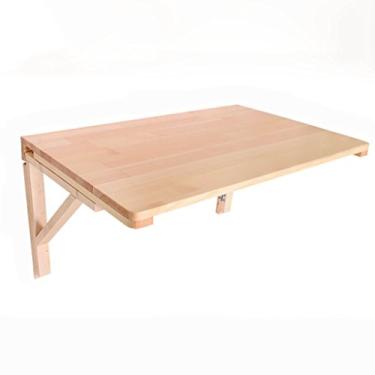 Imagem de LXB Mesa de computador doméstica montada na parede - mesa de computador de madeira maciça para pendurar na parede, mesa de jantar, mesa de trabalho, loja de chá/80 × 50 cm