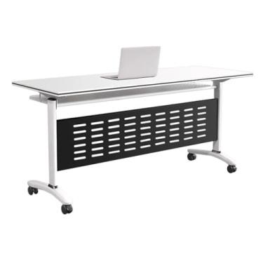 Imagem de Mesa dobrável para computador, mesa de treinamento móvel flip top com modéstia, camada de armazenamento e rodas traváveis, pronta para desdobrar e usar (Cor: A, Tamanho: 120 * 50 * 75 cm) (A 120 * 60