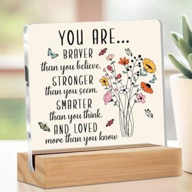 Imagem de Presentes inspiradores para amigas, lembretes motivacionais citações decoração de mesa placa de acrílico 10 x 10 cm, afirmações positivas retrô flores silvestres utensílios de mesa acessórios de
