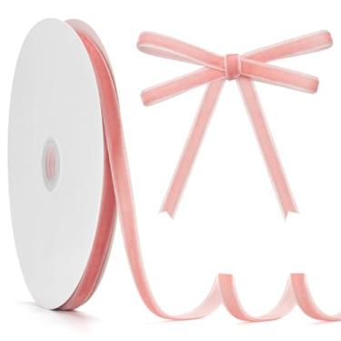 Imagem de GHGMAO Fita de veludo rosa empoeirada, fita fina rosa vintage 9,5 cm x 25 m, fitas de veludo de Natal para embrulho de presente, enfeites de árvore de Natal, buquê de flores, decorações de guirlanda