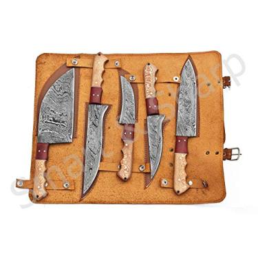 Imagem de Conjunto de facas de chef damasco feitas à mão personalizadas/facas de cozinha conjunto de 5 peças SS-17210 e 17211 madeira de álamo (madeira de álamo)