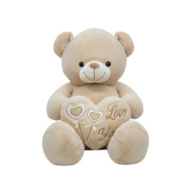 Imagem de Urso de Pelúcia Gigante 1m Cinza com Almofada Coração Romantico Fofo Hipoalergênico Macio - Pelucias HAS Brasil (CREME)