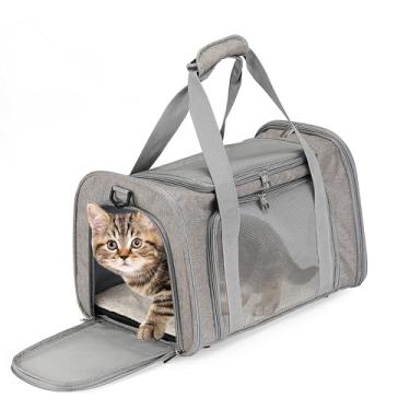 Imagem de Bolsa Transporte Pet Avião Cabine até 14kg – Cinza, Dobrável com Tela Ventilada, Alças e Tapete Removível para Cães e Gatos
