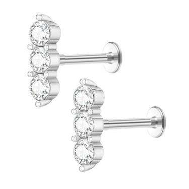 Imagem de Niaspi Brincos de cartilagem tripla de aço inoxidável 16G de zircônia cúbica redonda pequena rosca interna Helix Conch Studs Tragus Piercing joias para mulheres, Small, Aço inoxidável Strass, Sem