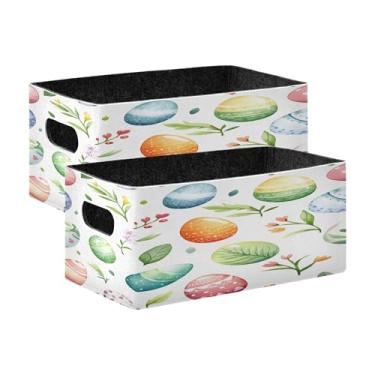 Imagem de xigua Conjunto de 2 caixas de armazenamento de ovos de Páscoa em aquarela, cubo de armazenamento dobrável, organizador de cestas de armazenamento para livros, prateleiras, armário, lavanderia