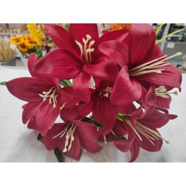 Imagem de Kit com Buquês de Lírio Artificial – Flores Decorativas 30cm para Casa, Mesa e Eventos(marsala)