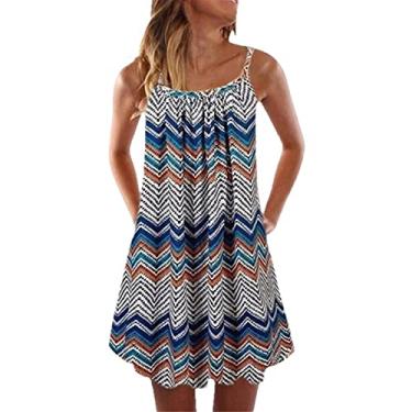 Imagem de Vestido feminino floral sem mangas alça grande swing, Azul, P