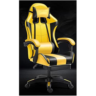 Imagem de Cadeira gamer com apoio para os pés, cadeira gamer com suporte lombar e encosto de cabeça ajustável cadeira de escritório com assento giratório de 360° amarelo