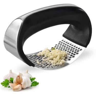 Imagem de Amassador Espremedor Preto Moedor Ralador Triturador De Alho Inox Grinder