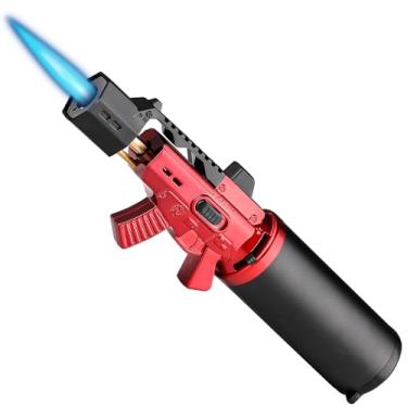 Imagem de mollie Mini isqueiro de butano com chama ajustável, pequena lanterna recarregável para cozinha creme brulee, maçarico à prova de vento com trava de segurança, vermelho (gás butano não incluído)