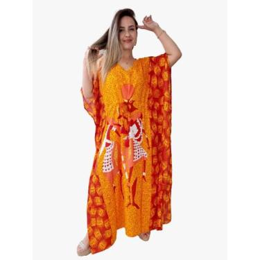 Imagem de Vestido Longo Kaftan Luxo Indiano Plus Size Viscose Cod 1010 - Aleci F