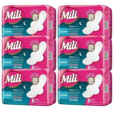 Imagem de Absorvente Noturno Suave C/ABAS MILI 6 Pacotes C 8 Unidades