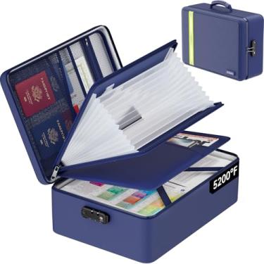 Imagem de Bolsa de documentos à prova de fogo de 2,871 °C, caixa de documentos isolada com fechadura, organizador de documentos importante com zíper à prova d'água, portátil, macio, casa, viagem, escritório