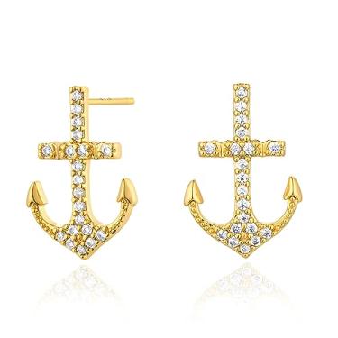 Imagem de BENEIGE Brincos de ouro delicados para mulheres banhados a ouro 14 K argola pendurada cobra olho turco borboleta cruz coração orelha brincos hipoalergênico minimalista joia presente para mulheres, Latão, Zircônia cúbica