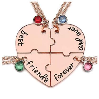 Imagem de Jovivi Colares Best Friends Forever and Ever Friendship para 3/4, liga de coração, peça de quebra-cabeça combinando BBF, colar com pingente de amizade, joias e presentes de aniversário, Strass, Sem