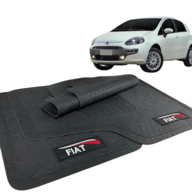 Imagem de Jogo de Tapete Borracha Para Carro Automotivo Compatível com Fiat Com Logo 5 Peças Bordado Personalizado Lavável Durável Resistente Vários Modelos (Punto 2007/2011)