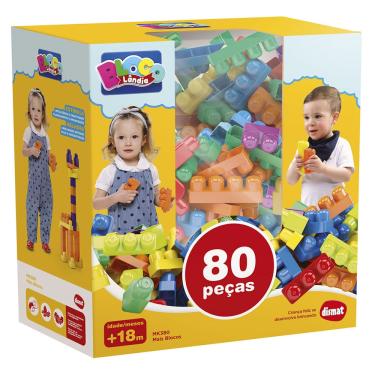 Imagem de Blocos De Montar E Encaixar Brinquedo Infantil 80Pçs MK380 Dismat