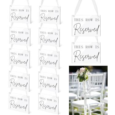 Imagem de Yousoontic Pacote com 12 placas de acrílico para cadeiras reservadas com fita para recepção de casamento festa restaurante Esta fileira é reservada placas penduradas para eventos de igreja de