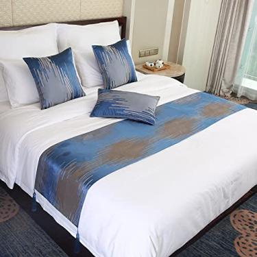 Imagem de Cachecol de corredor de cama de hotel sólido moderno decoração de cama quarto colchas respiráveis proteção cama macia toalha de cauda para cama de solteiro queen king size - azul ||45 * 240 cm para