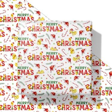 Imagem de SaringSwoon Papel de embrulho de pato de Natal - Embrulho de presente de Natal engraçado com chapéus de Papai Noel, bengalas doces, patos amarelos e feliz Natal para crianças, meninos, meninas - 101 ×