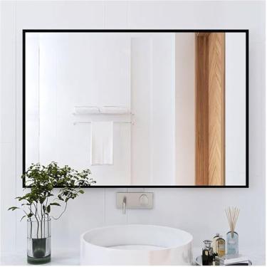 Imagem de Espelho De Banheiro Retangular Preto Jzh, Espelho Hd Simples Golde, Espelho De Parede Moder Prateado, Black, 50x70cm(19.68x27.55in)