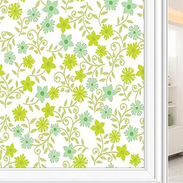 Imagem de Película de janela de privacidade de flores, textura de estilo floral, filme de vidro para sala de estar e escritório em casa, L90 x C 190 cm