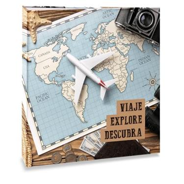 Imagem de Álbum de fotos Ical, encadernação tradicional, para 60 fotos 10x15cm - envelope plástico transparente - linha Viagem - modelo viaje, explore, descubra - 716