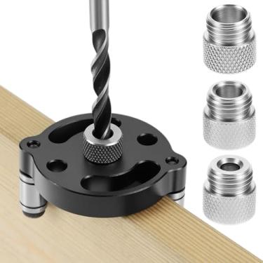 Imagem de QWORK Gabarito de cavilha autocentrante, guia de furo reto para marcenaria precisa, com buchas de 6 mm, 8 mm, 10 mm, localizador de furador