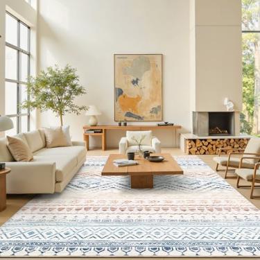 Imagem de Miukiki Tapete de área de 22 x 30,5 cm para sala de estar, marroquino, lavável, antiderrapante, tapete de piso interno, dobrável, grande, macio, para sala de jantar, quarto, com pelo baixo (colorido