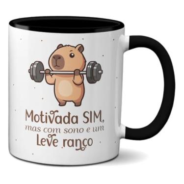 Imagem de Caneca Capivara Fofa Malhando Motivada com Leve Sono (Preta)