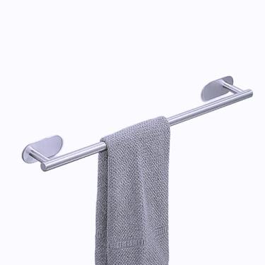 Imagem de Suporte de Toalha Banheiro Lavabo Casa em Aço Inox (Prata Fosco) Fixação Adesivo Dupla Face Sem Furo 3M Moderno Prático Organizador